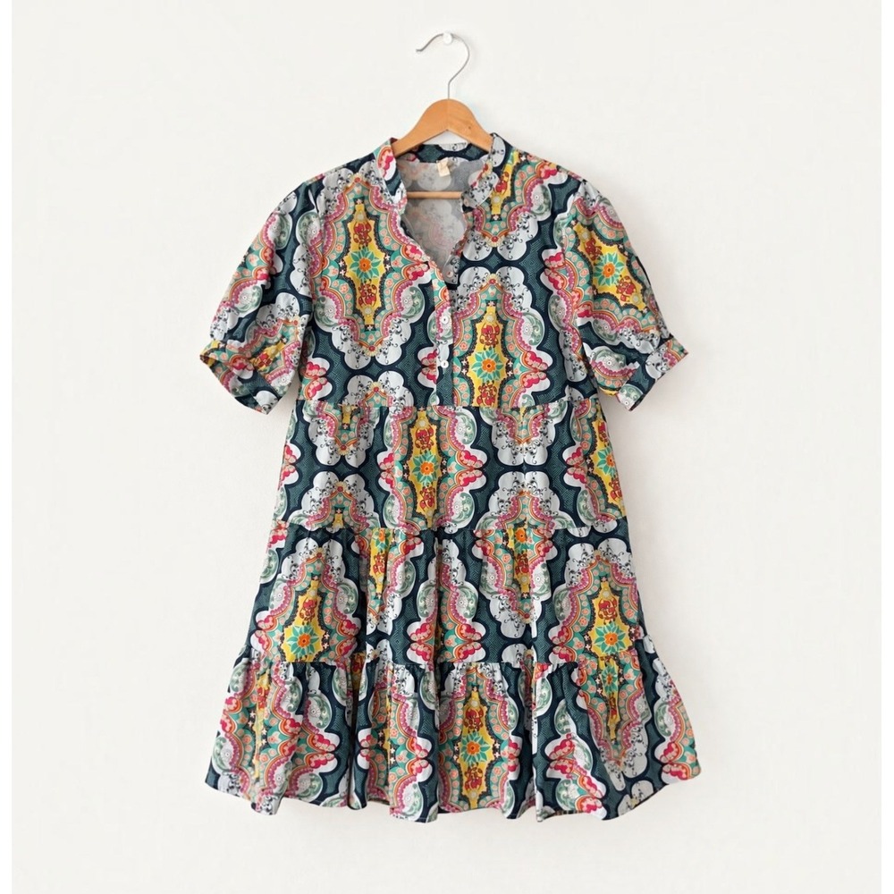Uncle Frank Cotton Tiered Mini Shirt Dress